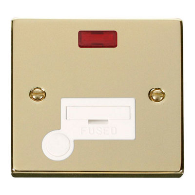 Polished Brass 13A Fused Connection Unit With Neon With Flex - White Trim - SE Home