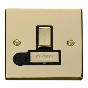 Polished Brass 13A Fused Ingot Connection Unit Switched With Flex - Black Trim - SE Home