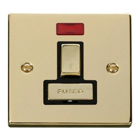 Polished Brass 13A Fused Ingot Connection Unit Switched With Neon - Black Trim - SE Home