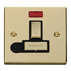 Polished Brass 13A Fused Ingot Connection Unit Switched With Neon With Flex - Black Trim - SE Home