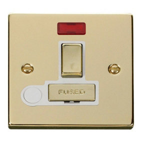 Polished Brass 13A Fused Ingot Connection Unit Switched With Neon With Flex - White Trim - SE Home