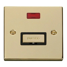 Polished Brass 13A Fused Ingot Connection Unit With Neon - Black Trim - SE Home