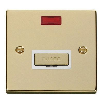 Polished Brass 13A Fused Ingot Connection Unit With Neon - White Trim - SE Home
