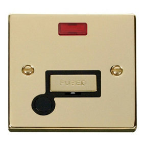 Polished Brass 13A Fused Ingot Connection Unit With Neon With Flex - Black Trim - SE Home