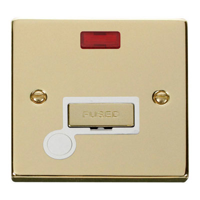 Polished Brass 13A Fused Ingot Connection Unit With Neon With Flex - White Trim - SE Home