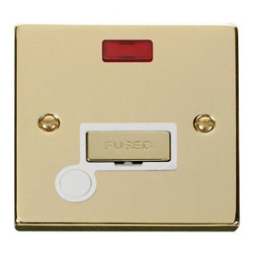 Polished Brass 13A Fused Ingot Connection Unit With Neon With Flex - White Trim - SE Home