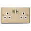 Polished Brass 2 Gang 13A DP Ingot Twin Double Switched Plug Socket - White Trim - SE Home