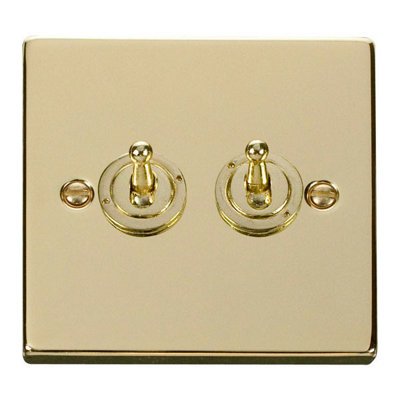 Polished Brass 2 Gang 2 Way 10AX Toggle Light Switch - SE Home