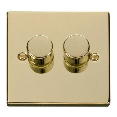 Polished Brass 2 Gang 2 Way LED 100W Trailing Edge Dimmer Light Switch - SE Home