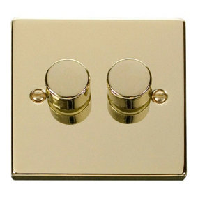 Polished Brass 2 Gang 2 Way LED 100W Trailing Edge Dimmer Light Switch - SE Home