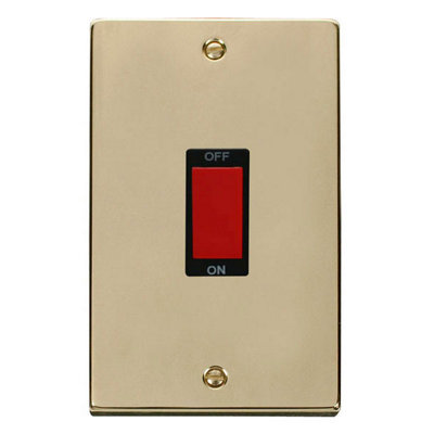 Polished Brass 2 Gang Size 45A Switch - Black Trim - SE Home