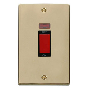 Polished Brass 2 Gang Size 45A Switch With Neon - Black Trim - SE Home
