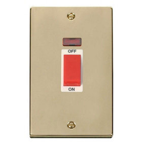 Polished Brass 2 Gang Size 45A Switch With Neon - White Trim - SE Home