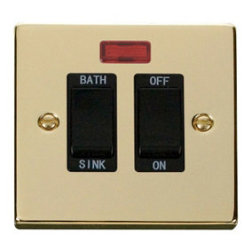 Polished Brass 20A DP Sink/bath Switch - Black Trim - SE Home
