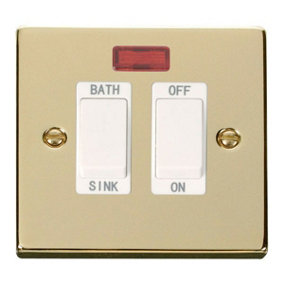 Polished Brass 20A DP Sink/bath Switch - White Trim - SE Home