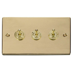 Polished Brass 3 Gang 2 Way 10AX Toggle Light Switch - SE Home