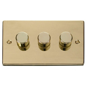 Polished Brass 3 Gang 2 Way LED 100W Trailing Edge Dimmer Light Switch - SE Home