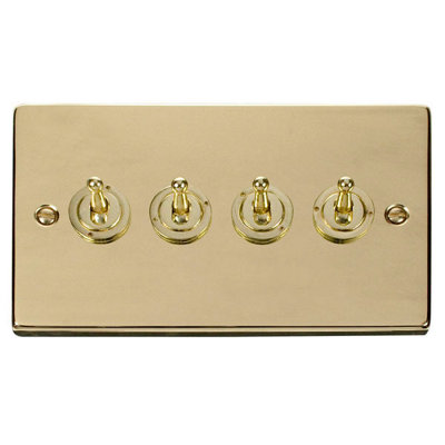 Polished Brass 4 Gang 2 Way 10AX Toggle Light Switch - SE Home