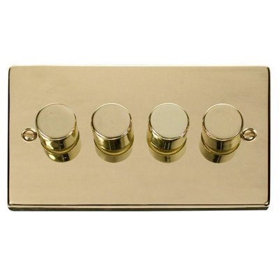 Polished Brass 4 Gang 2 Way LED 100W Trailing Edge Dimmer Light Switch. - SE Home