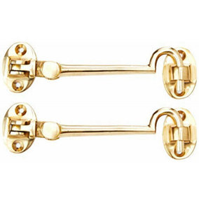 Polished Brass Cabin Hook And Eye 100mm