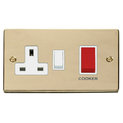 Polished Brass Cooker Control 45A With 13A Switched Plug Socket - White ...