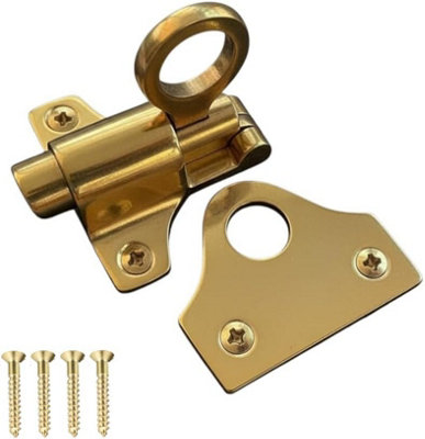 Polished Brass Fanlight Window Catch 60mm Spring Loaded Pull Ring Latch ...