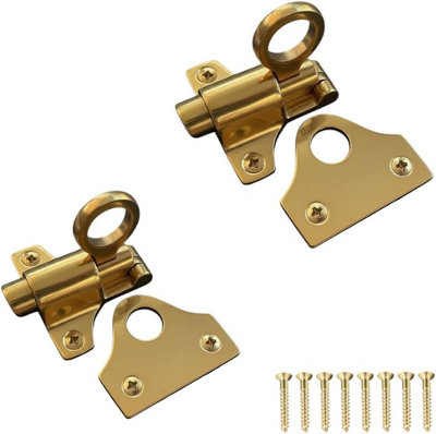 Polished Brass Fanlight Window Catch 60mm Spring Loaded Pull Ring Latch ...