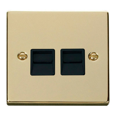 Polished Brass Master Telephone Twin Socket - Black Trim - SE Home
