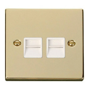 Polished Brass Master Telephone Twin Socket - White Trim - SE Home