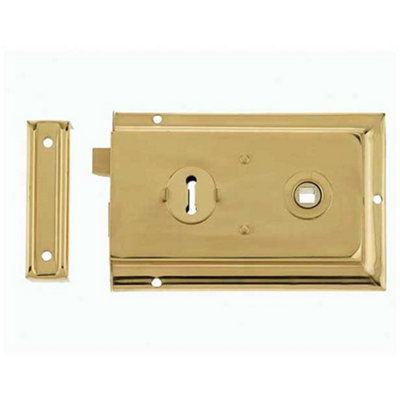 Polished Brass Reversible Rim Lock 152x102mm for Enhanced Security - Door Lock