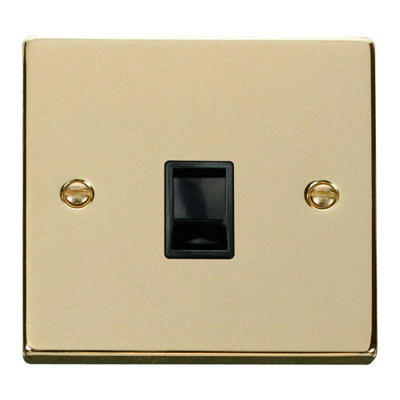 Polished Brass Rj11 Socket - Black Trim - SE Home