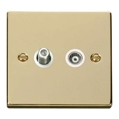 Polished Brass Satellite And Isolated Coaxial 1 Gang Socket - White Trim - SE Home