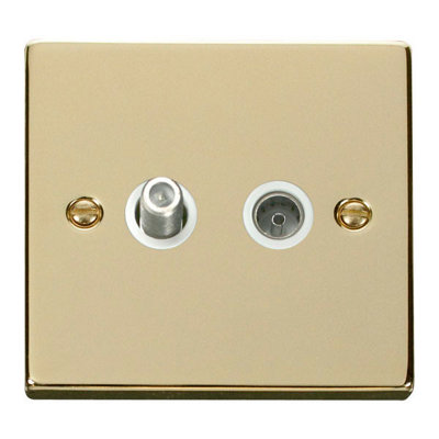 Polished Brass Satellite & Coaxial Socket 1 Gang - White Trim - SE Home