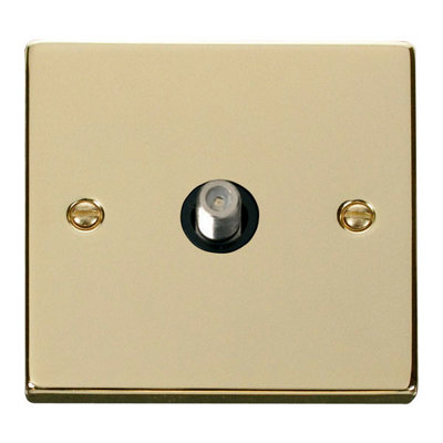 Polished Brass Satellite Socket 1 Gang - Black Trim - SE Home