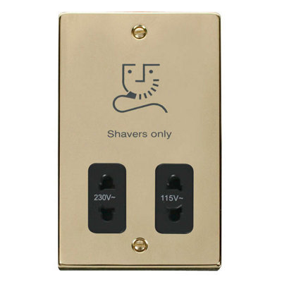 Polished Brass Shaver Socket 115v/230v - Black Trim - SE Home