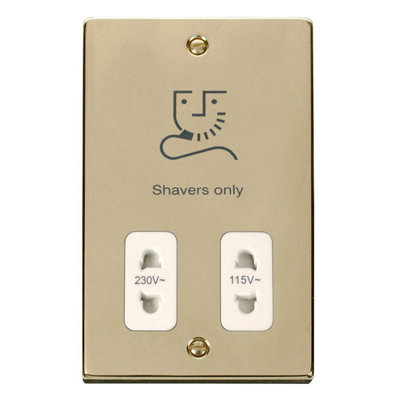 Polished Brass Shaver Socket 115v/230v - White Trim - SE Home