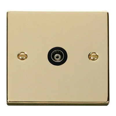 Polished Brass Single Isolated Coaxial Socket - Black Trim - SE Home