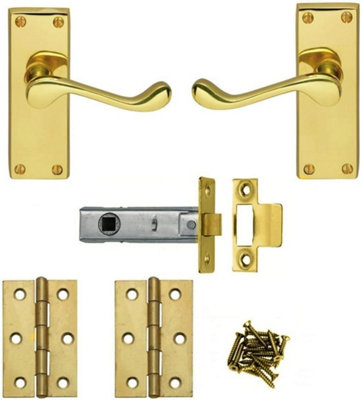 Polished Brass Victorian Scroll Door Handles Lever Latch Handles & Fixings Set