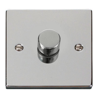 Polished Chrome 1 Gang 2 Way LED 100W Trailing Edge Dimmer Light Switch - SE Home