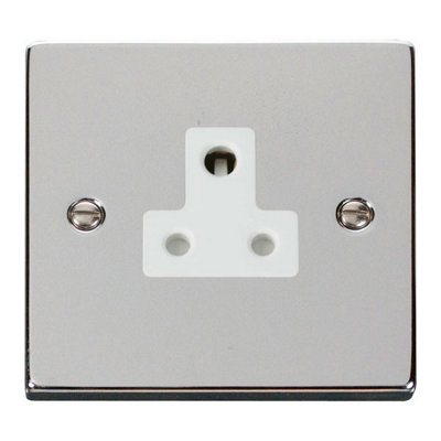 Polished Chrome 1 Gang 5A Round Pin Socket - White Trim - SE Home