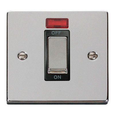 Polished Chrome 1 Gang Ingot Size 45A Switch With Neon - Black Trim - SE Home