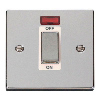Polished Chrome 1 Gang Ingot Size 45A Switch With Neon - White Trim - SE Home