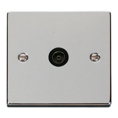 Polished Chrome 1 Gang Single Coaxial TV Socket - Black Trim - SE Home