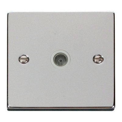 Polished Chrome 1 Gang Single Coaxial TV Socket - White Trim - SE Home