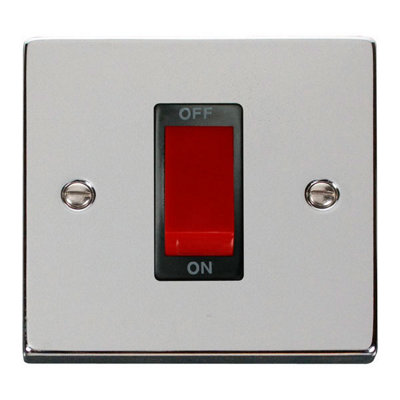 Polished Chrome 1 Gang Size 45A Switch - Black Trim - SE Home