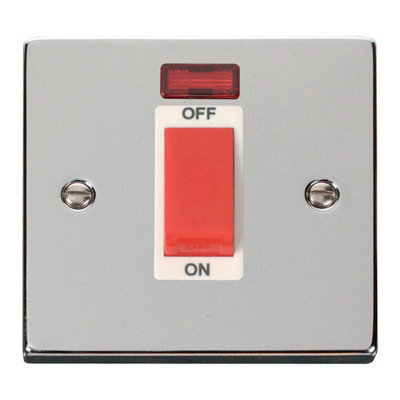 Polished Chrome 1 Gang Size 45A Switch With Neon - White Trim - SE Home