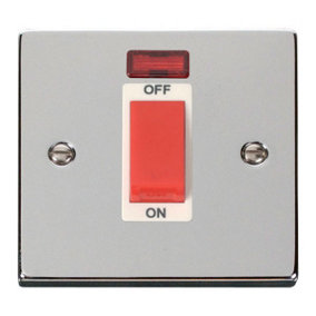 Polished Chrome 1 Gang Size 45A Switch With Neon - White Trim - SE Home