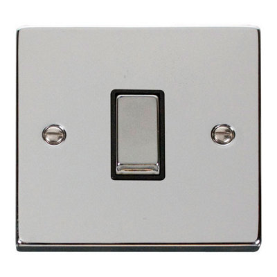 Polished Chrome 10A 1 Gang Intermediate Ingot Light Switch - Black Trim - SE Home