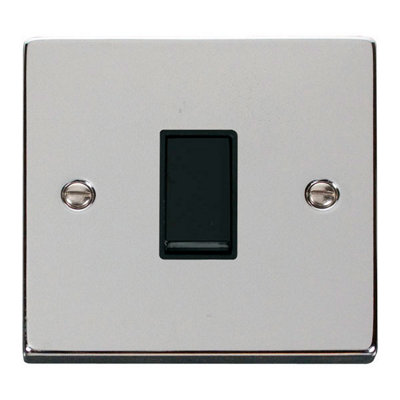 Polished Chrome 10A 1 Gang Intermediate Light Switch - Black Trim - SE Home