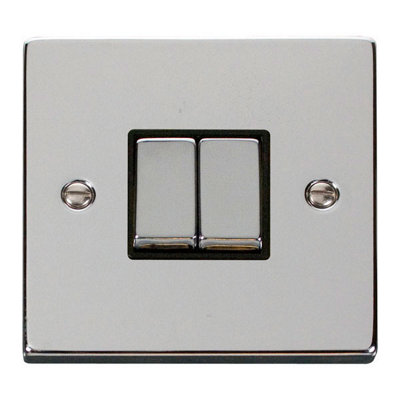 Polished Chrome 10A 2 Gang 2 Way Ingot Light Switch - Black Trim - SE Home